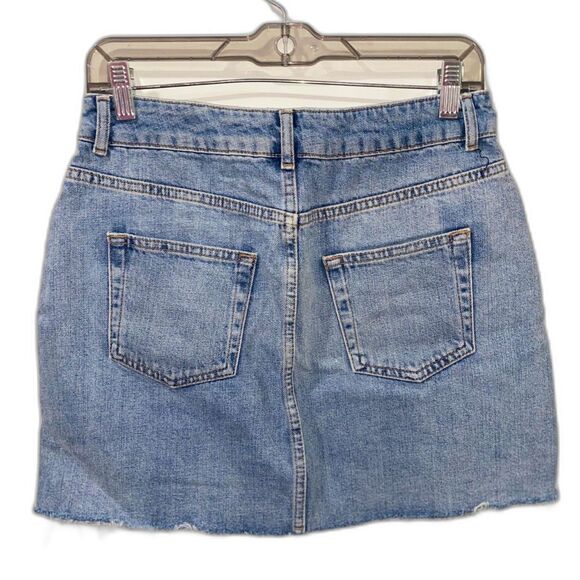 Topshop Moto Floral Embroidered Denim Mini Jean Skirt Raw Hem Size 8 - Picture 4 of 8